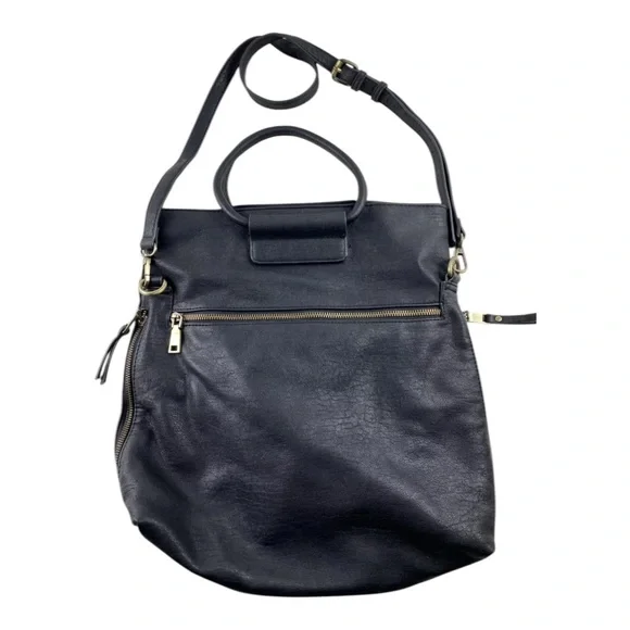 Sasha + Sofi Vegan Hobo Crossbody Bag Dual Handles + Shoulder Strap Black - Picture 4 of 9